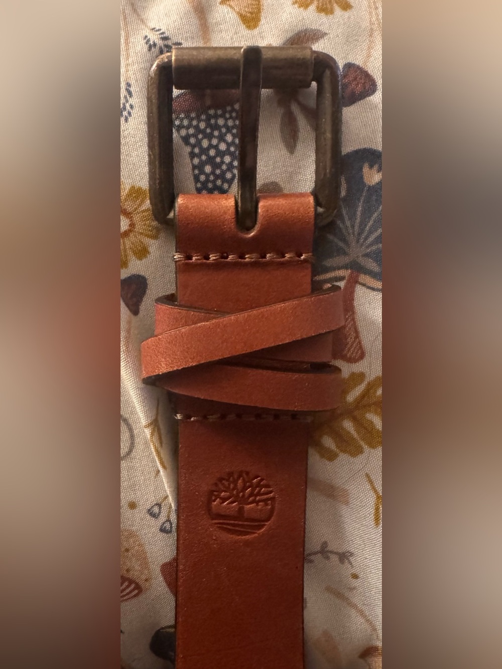 Timberland Women's Brown Leather Belt with Brushed Metal Buckle